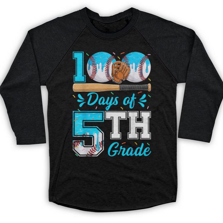 100 Days Of 5th Grade Baseball 100th Day Of School Boys Kids Baseball Raglan Shirt