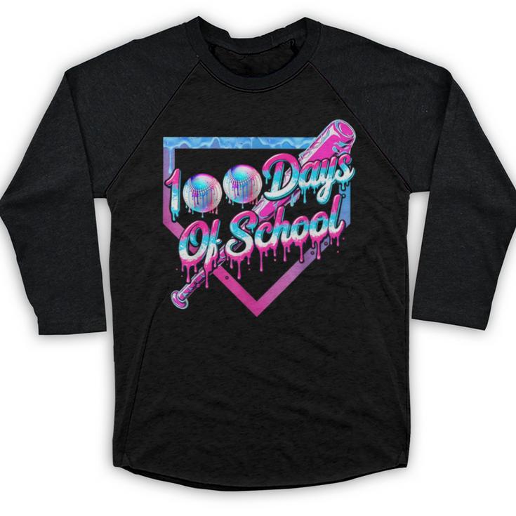 100 Days Of School Baseball 100th Day Ice Cream Boys Kids Baseball Raglan Shirt