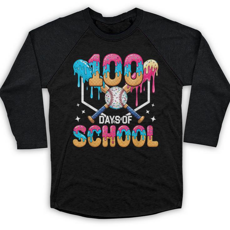 100 Days Of School Baseball Boys Ice Cream Drip 100th Day Baseball Raglan Shirt