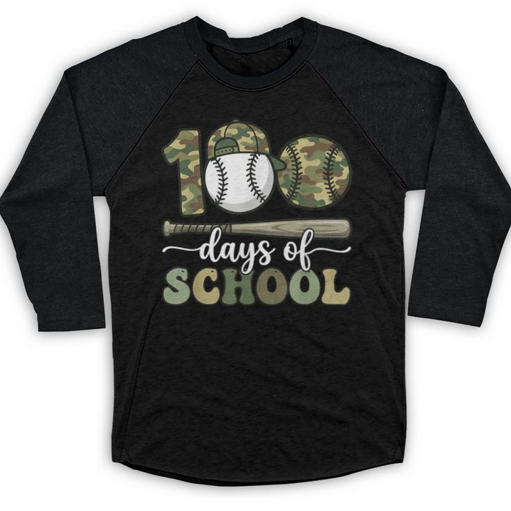 100 Days Of School Baseball Camo Art For Boys Kids Students Baseball Raglan Shirt