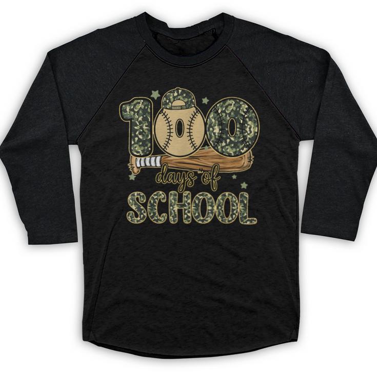 100 Days Of School Baseball Camo Boys Kids 100th Day Baseball Raglan Shirt