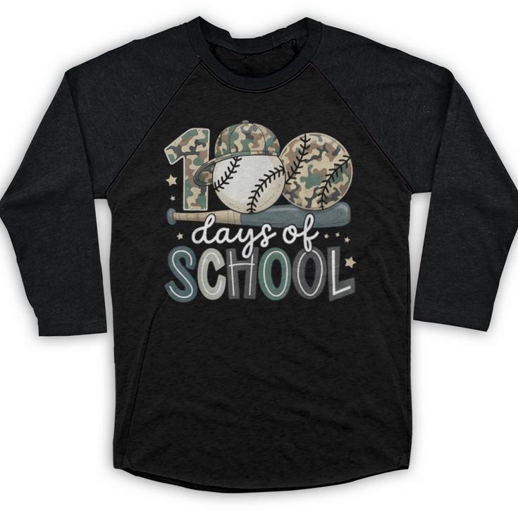 100 Days Of School Baseball Camo Camo Cap Boy School Baseball Raglan Shirt
