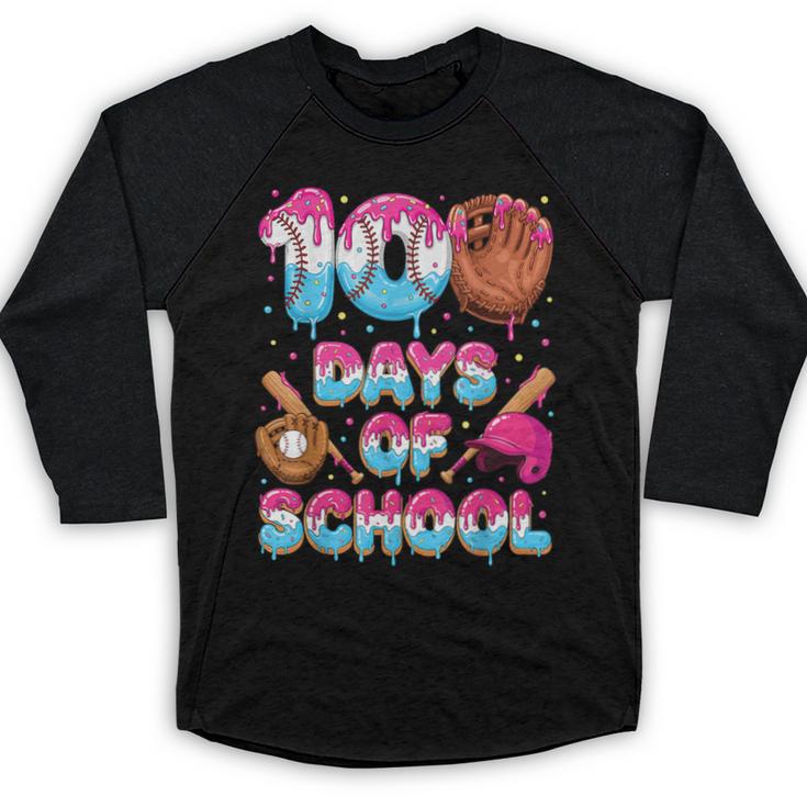 100 Days Of School Baseball Donut Dripping Teacher Boys Kids Baseball Raglan Shirt