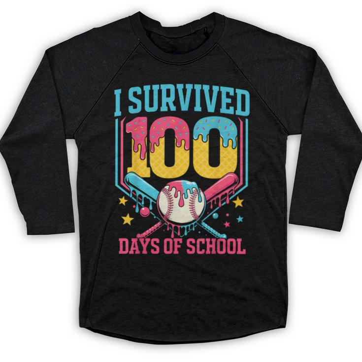 100 Days Of School Baseball Drip 100 Days Boy Girl Kids Baseball Raglan Shirt