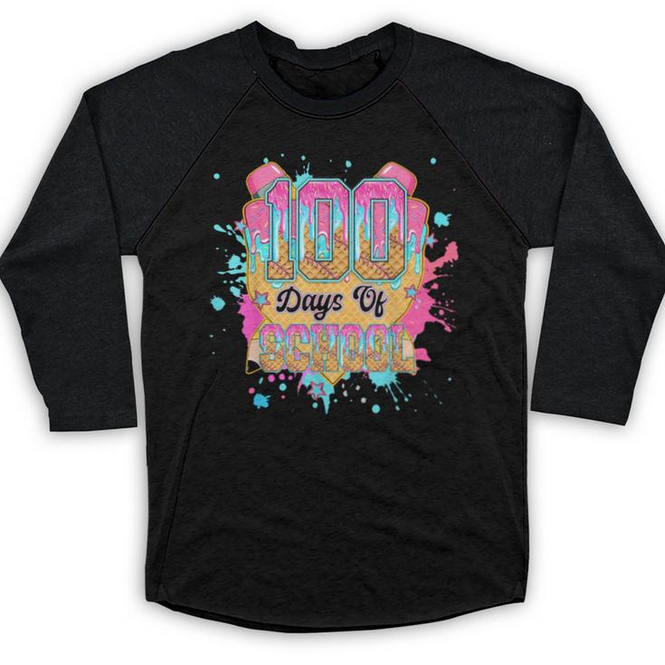 100 Days Of School Baseball Drip Boys Kids 100th Day Baseball Raglan Shirt