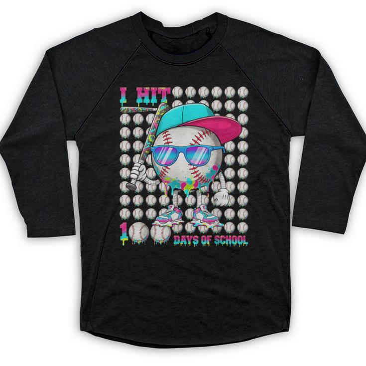 100 Days Of School Baseball Drip Ice Cream Boys Kids Baseball Raglan Shirt