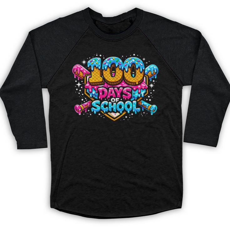 100 Days Of School Baseball Drip Ice Cream Costume Teachers Baseball Raglan Shirt