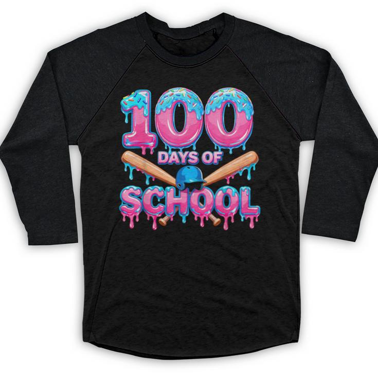 100 Days Of School Baseball Dripping Ice Cream 100th Day Baseball Raglan Shirt
