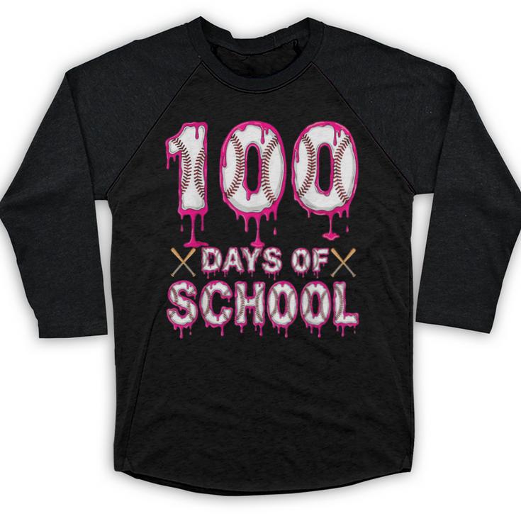 100 Days Of School Baseball Ice Cream Drip 100th Day Boys Baseball Raglan Shirt