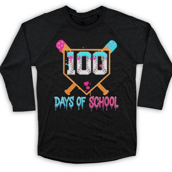 100 Days Of School Baseball Ice Cream Drip 100th Day School Baseball Raglan Shirt