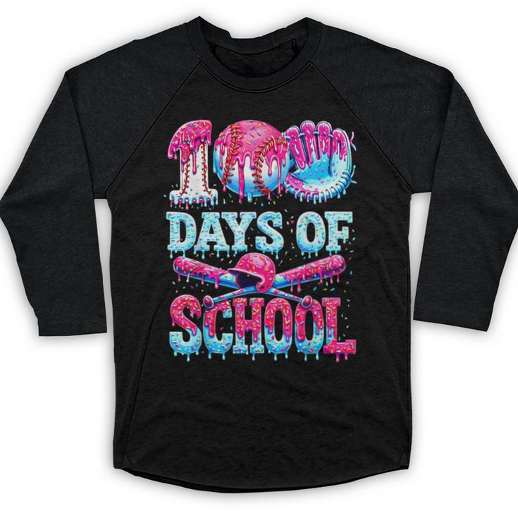 100 Days Of School Baseball Ice Cream Drip For Boys Kid Baseball Raglan Shirt