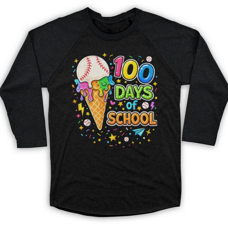 100 Days Of School Baseball Ice Cream Drip Boys Kids Player Baseball Raglan Shirt