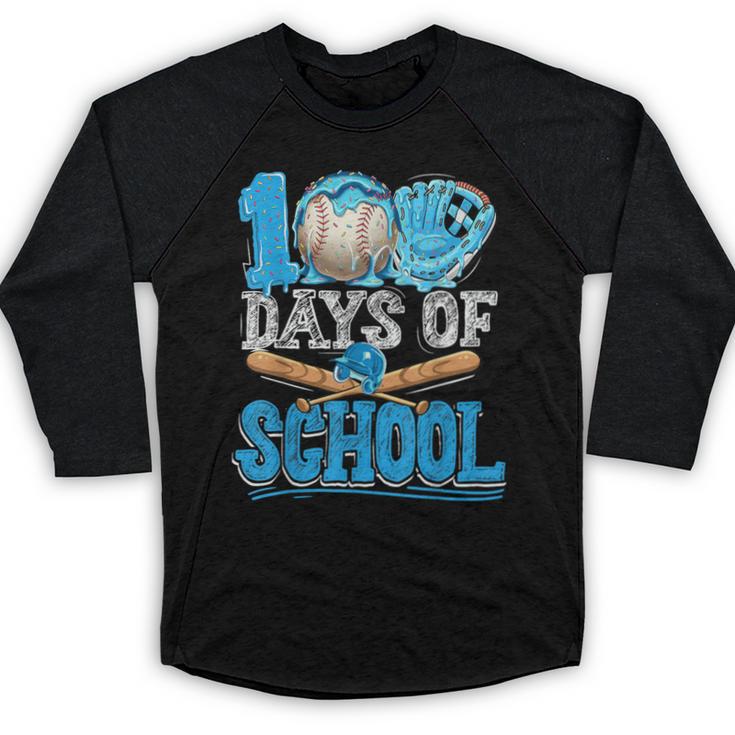 100 Days Of School Baseball Ice Cream Drip Student Kids Boys Baseball Raglan Shirt