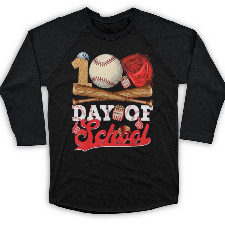 100 Days Of School Baseball Player Sports Game Teacher Kid Baseball Raglan Shirt