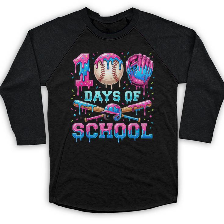 100 Days Of School Baseball Sports Drip Graphic Baseball Raglan Shirt