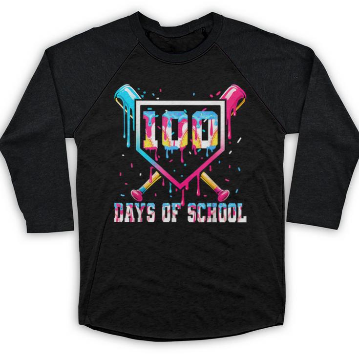 100 Days Of School Boy Kids Baseball Ice Cream Drip Teacher Baseball Raglan Shirt