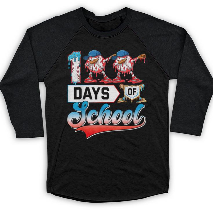 100 Days Of School Boys Baseball Drip 100th Day Dabbing Ball Baseball Raglan Shirt