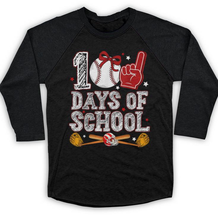 100 Days Of School Cute Bow Baseball Boy Girl Teacher Baseball Raglan Shirt