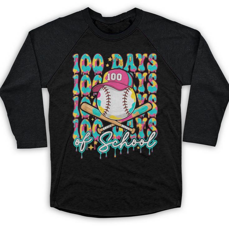 100 Days Of School Drip Baseball 100th Day Baseball School Baseball Raglan Shirt
