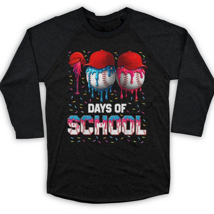 100 Days Of School Dripping Baseball 100th Day Teacher Boy Baseball Raglan Shirt