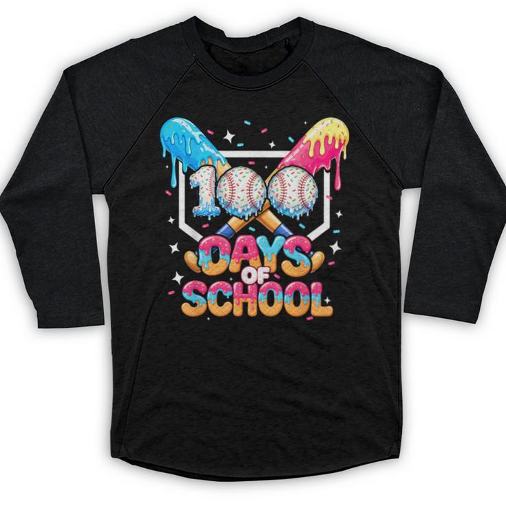 100 Days Of School Ice Cream Baseball Player For Kids Boys Baseball Raglan Shirt