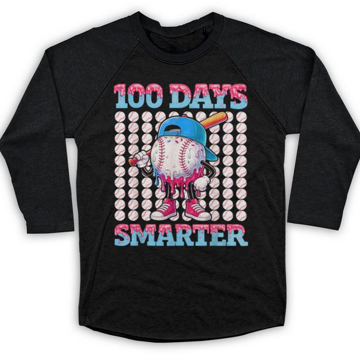 100 Days Smarter Baseball Drip Boys 100 Days Of School Kids Baseball Raglan Shirt