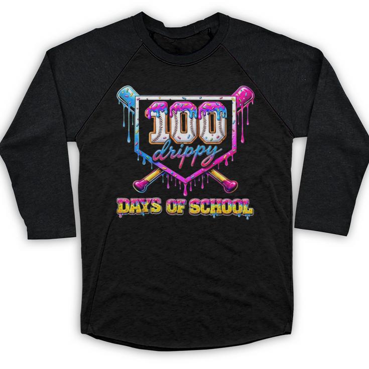 100 Drippy Days Of School Baseball For Boy Kids Baseball Raglan Shirt