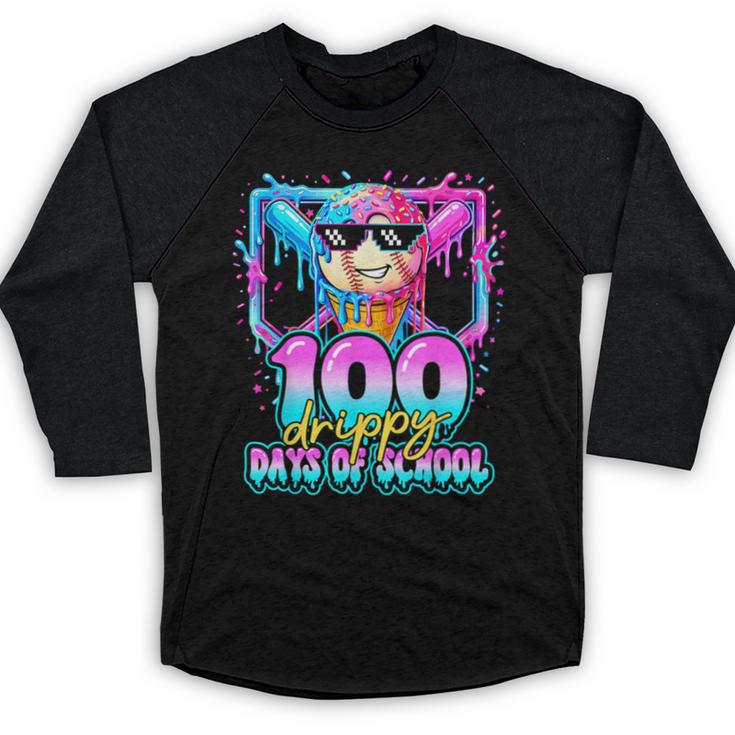 100 Drippy Days Of School Baseball Ice Cream 100th Day Boys Baseball Raglan Shirt