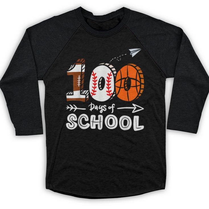 100th Day Of School Basketball Baseball Football Kids Boys Baseball Raglan Shirt