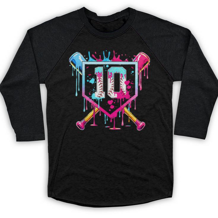 10th Birthday Boys Baseball Ice Cream Drip Boys Baseball Baseball Raglan Shirt