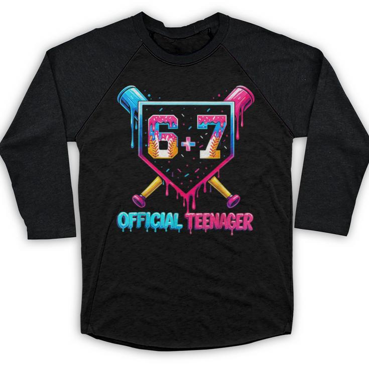 13th Birthday Official Teenager 67 Baseball Drip Boys Baseball Raglan Shirt