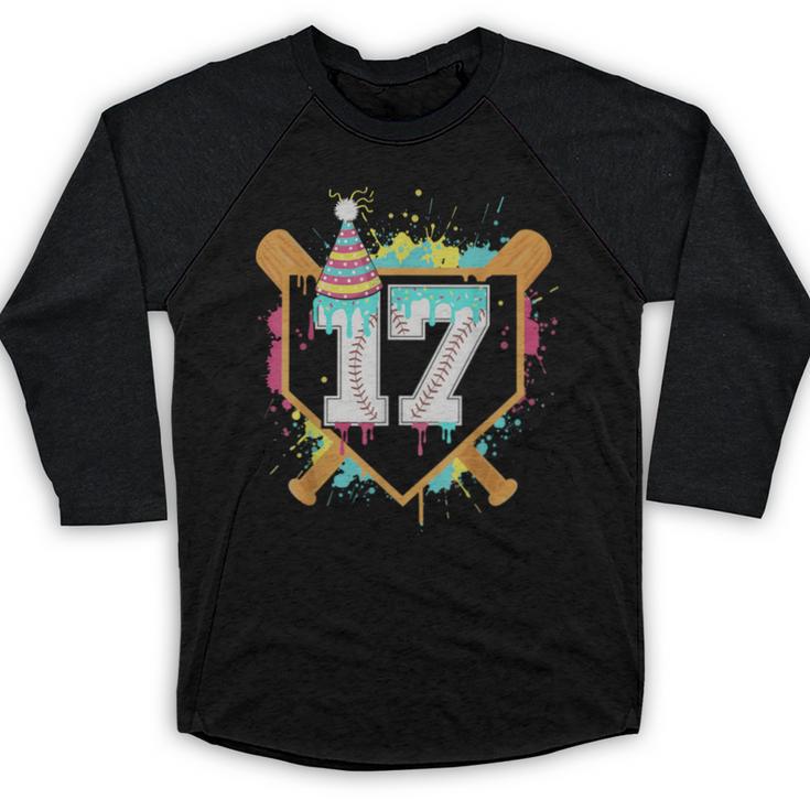 17th Birthday Baseball Drip Number 17 Year Old Birthday Boy Baseball Raglan Shirt