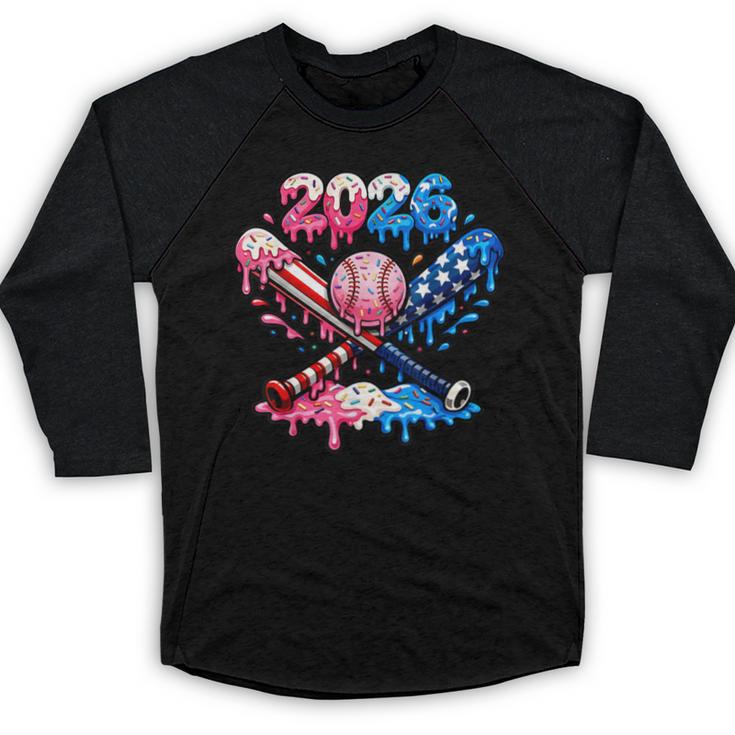 2026 American Flag Baseball Ice Cream Drip Bats Boys Baseball Raglan Shirt