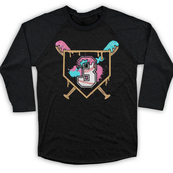 3rd Third Birthday Baseball Bat Ice-Cream Drip 3yrs Old Boys Baseball Raglan Shirt