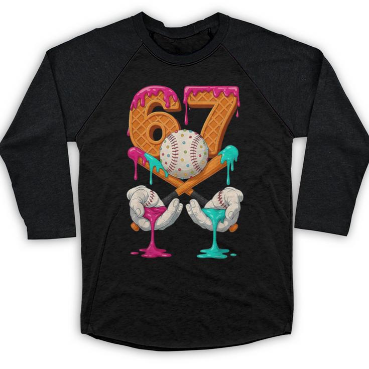 6 7 Ice Cream Drip Baseball Number 67 Player Boy Girl Kids Baseball Raglan Shirt