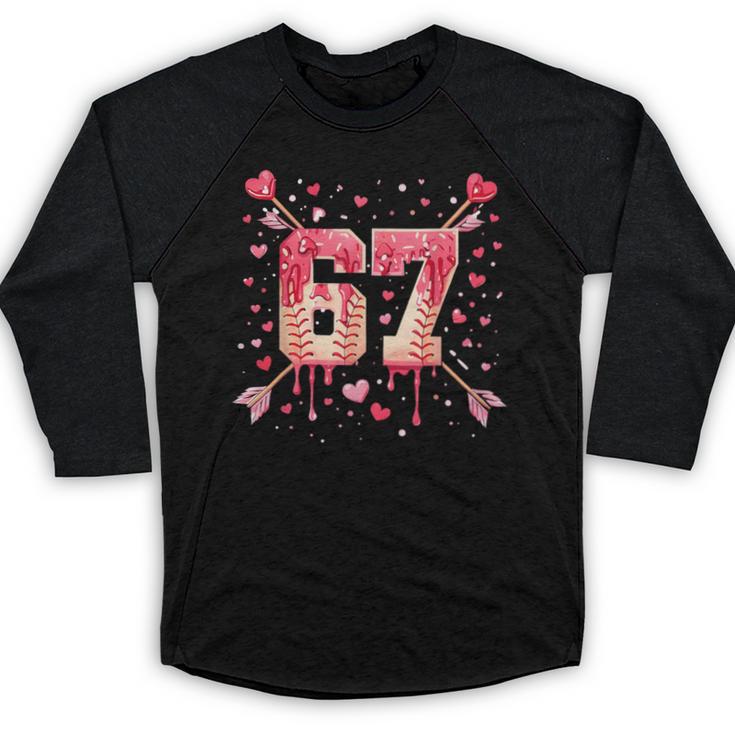 6 7 Melting Number Arrow Baseball Drip Valentine's Day Baseball Raglan Shirt