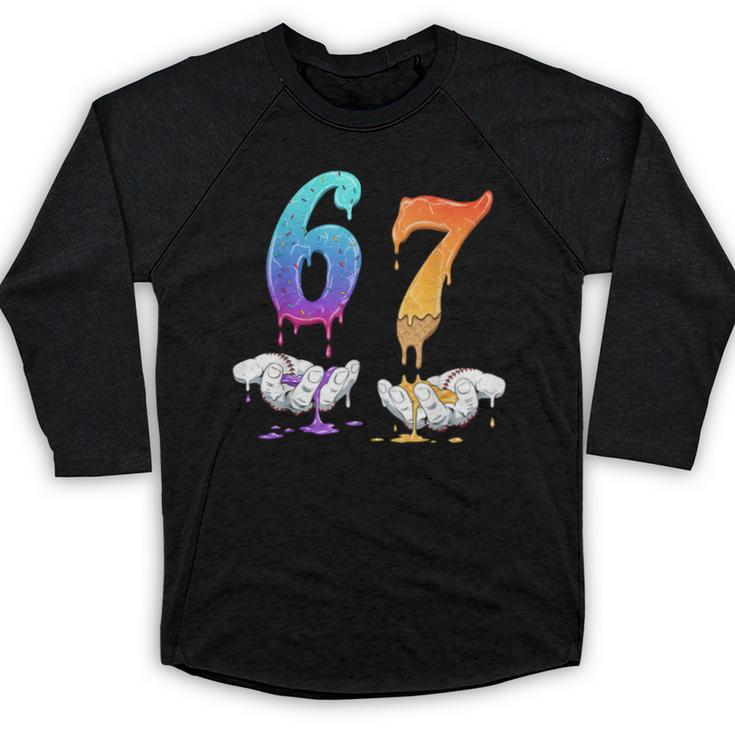 6 7 Six Seven Meme Hands Ice Cream Baseball Drip Boy Girl Baseball Raglan Shirt