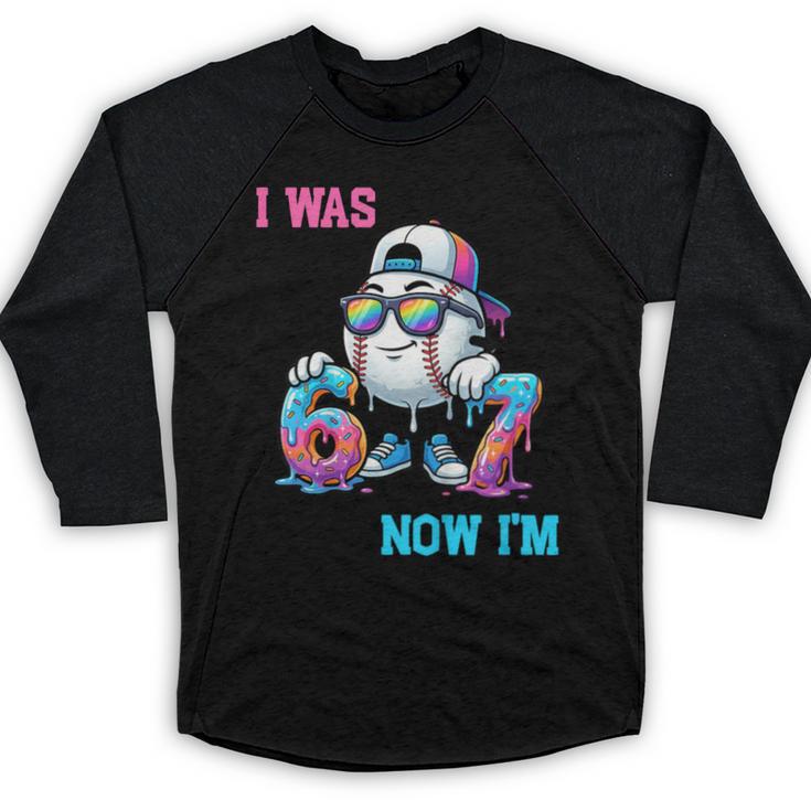 I Was 6 Now I'm 7 Baseball Birthday Drip Ice Cream Boy Baseball Raglan Shirt