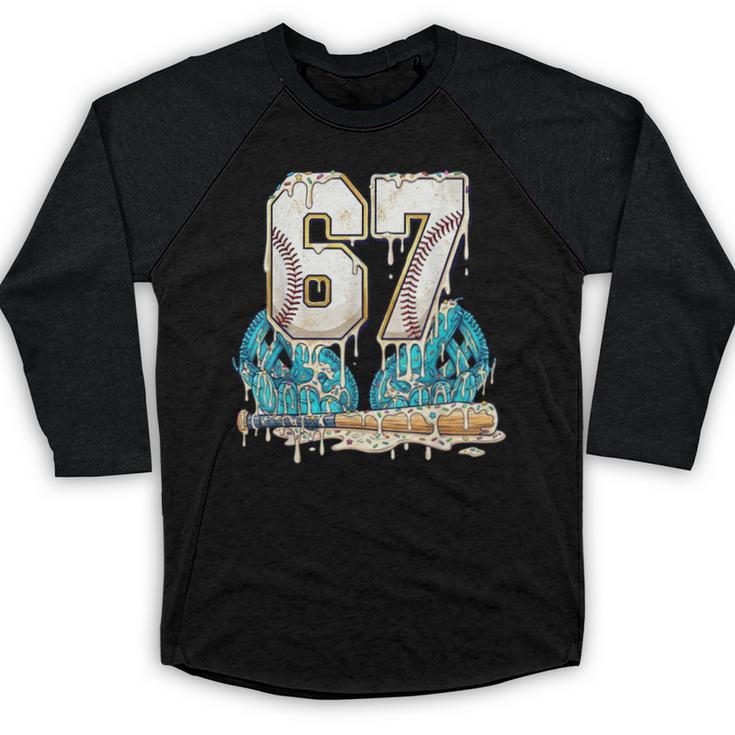 67 Baseball Drip Boys Youth Kids 6-7 Ice Cream Dripping 6 7 Baseball Raglan Shirt