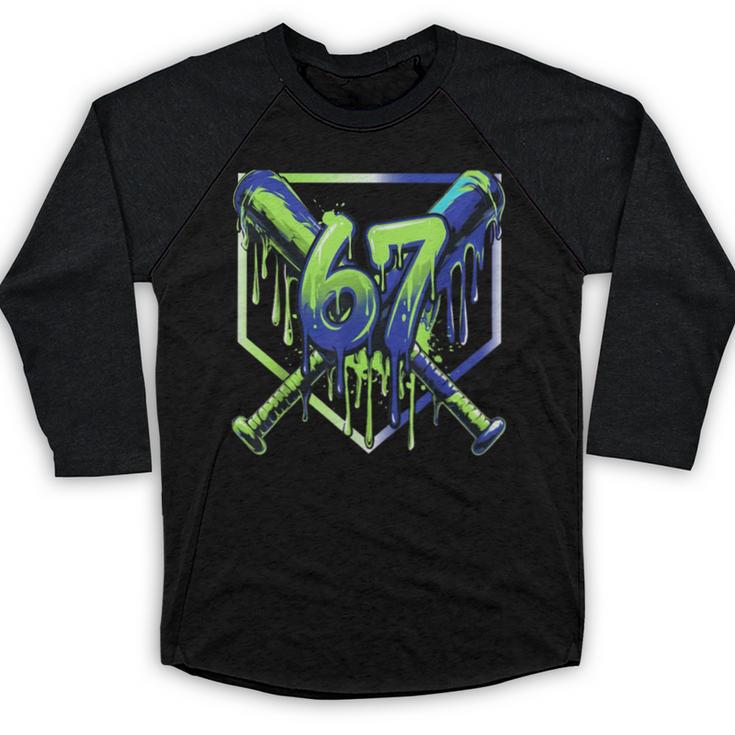 67 Baseball Drip Effect Urban Tee Style 6-7 Meme Graphic Baseball Raglan Shirt
