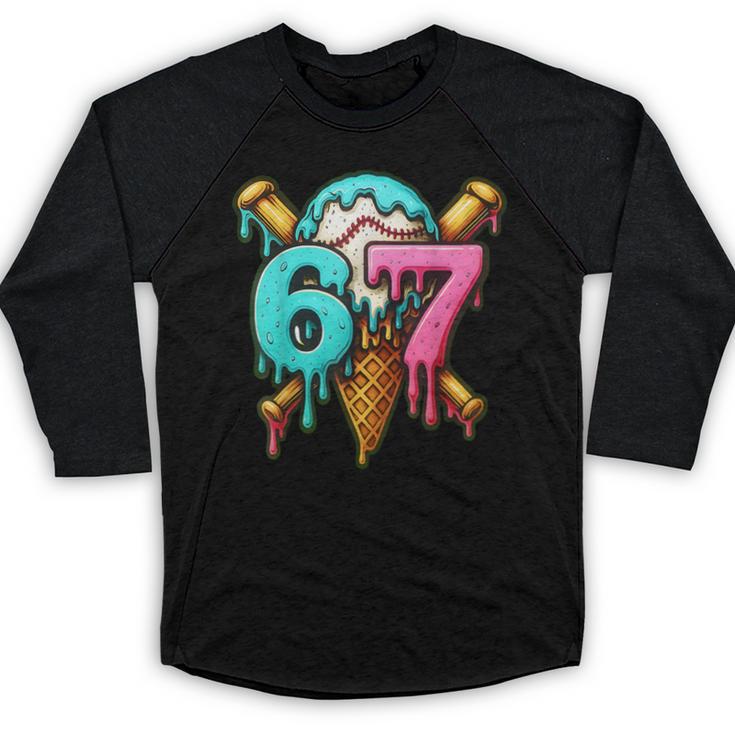 67 Baseball Ice Cream Drip Kids Baseball Raglan Shirt