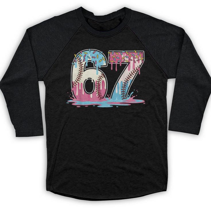 67 Baseball Ice Cream Drip Meme Six Seven Gen Alpha Baseball Raglan Shirt