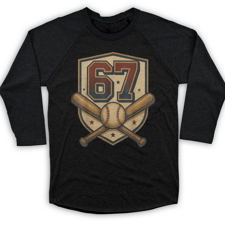 67 Baseball Meme Vintage Sports Crest Retro 67 Player Baseball Raglan Shirt