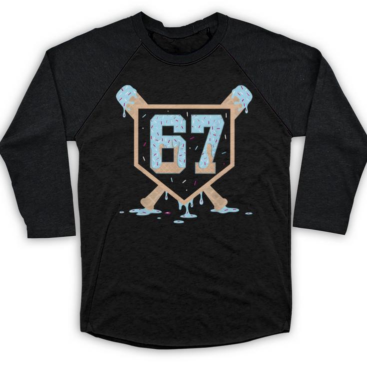 67 Ice Cream Drip Baseball Meme Six Seven Gen Alpha Baseball Raglan Shirt