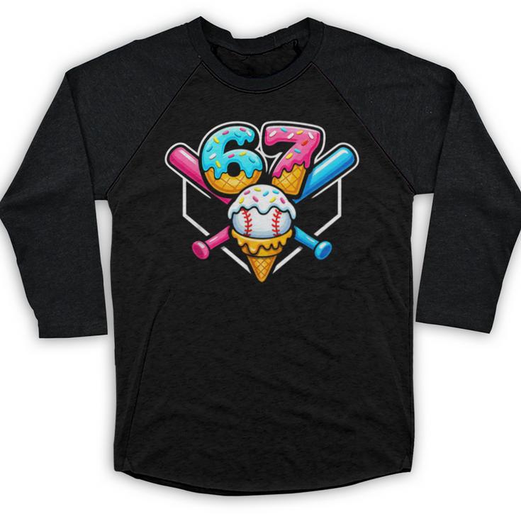 67 Ice Cream Drip Baseball Meme Six Seven Gen Alpha Slang Baseball Raglan Shirt