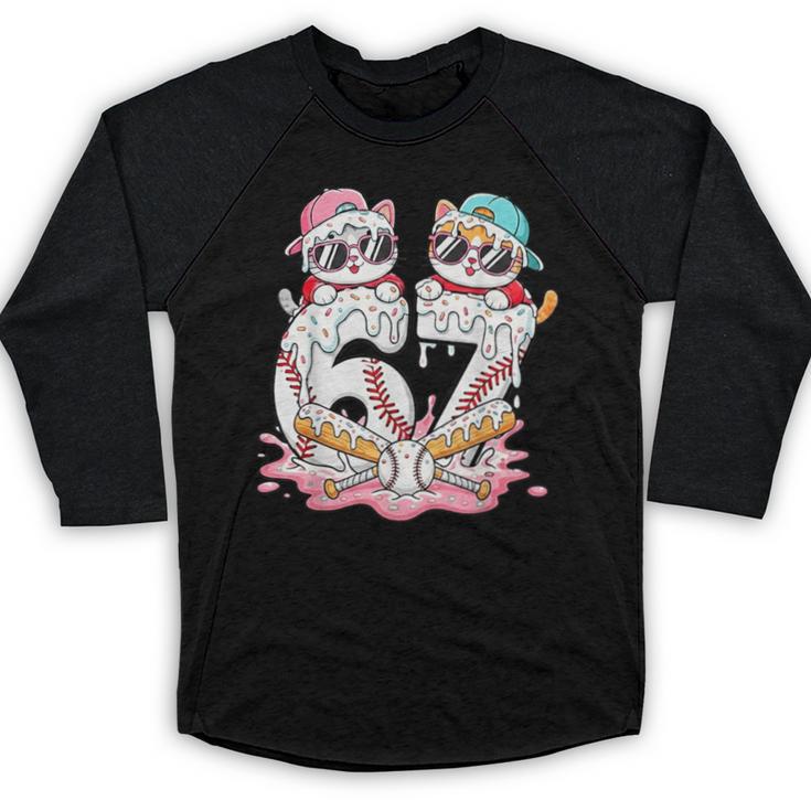 67 Meme Kawaii Cats Baseball Ice Cream Drip 6 7 Kids Baseball Raglan Shirt