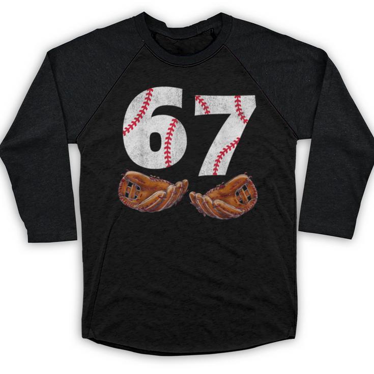 67 Trend Baseball Glove Number Style Baseball Raglan Shirt