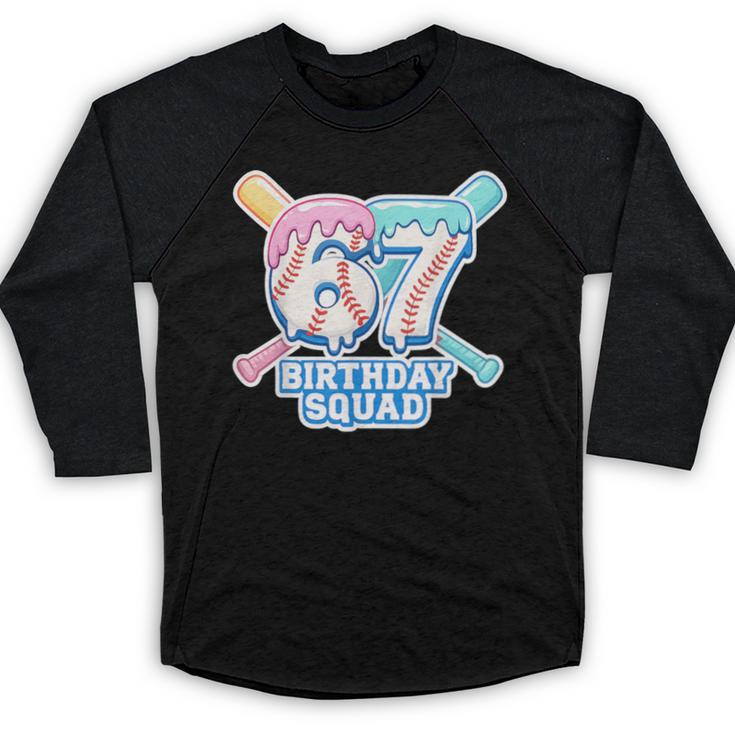 67th Birthday Squad Baseball Ice Cream Drip Birthday Squad Baseball Raglan Shirt