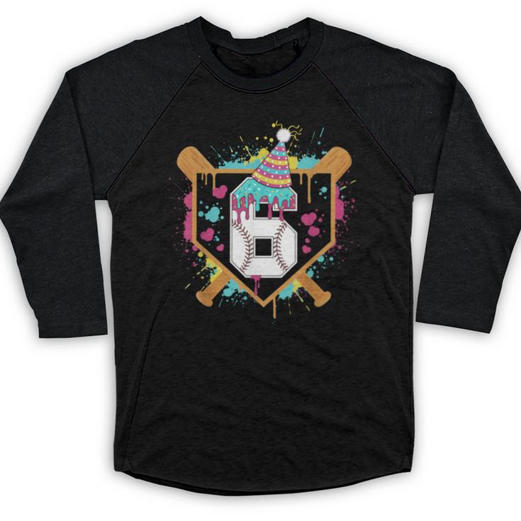 6th Birthday Baseball Drip Number 6 Year Old Birthday Boy Baseball Raglan Shirt