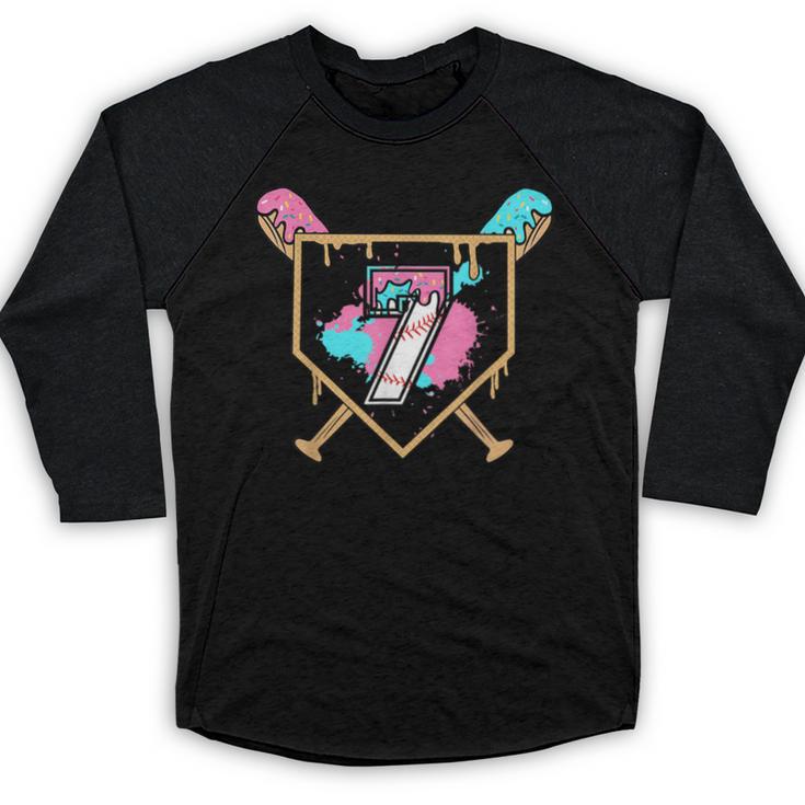 7th Birthday Baseball Bat Ice-Cream Drip 7yrs Old Boys Girls Baseball Raglan Shirt